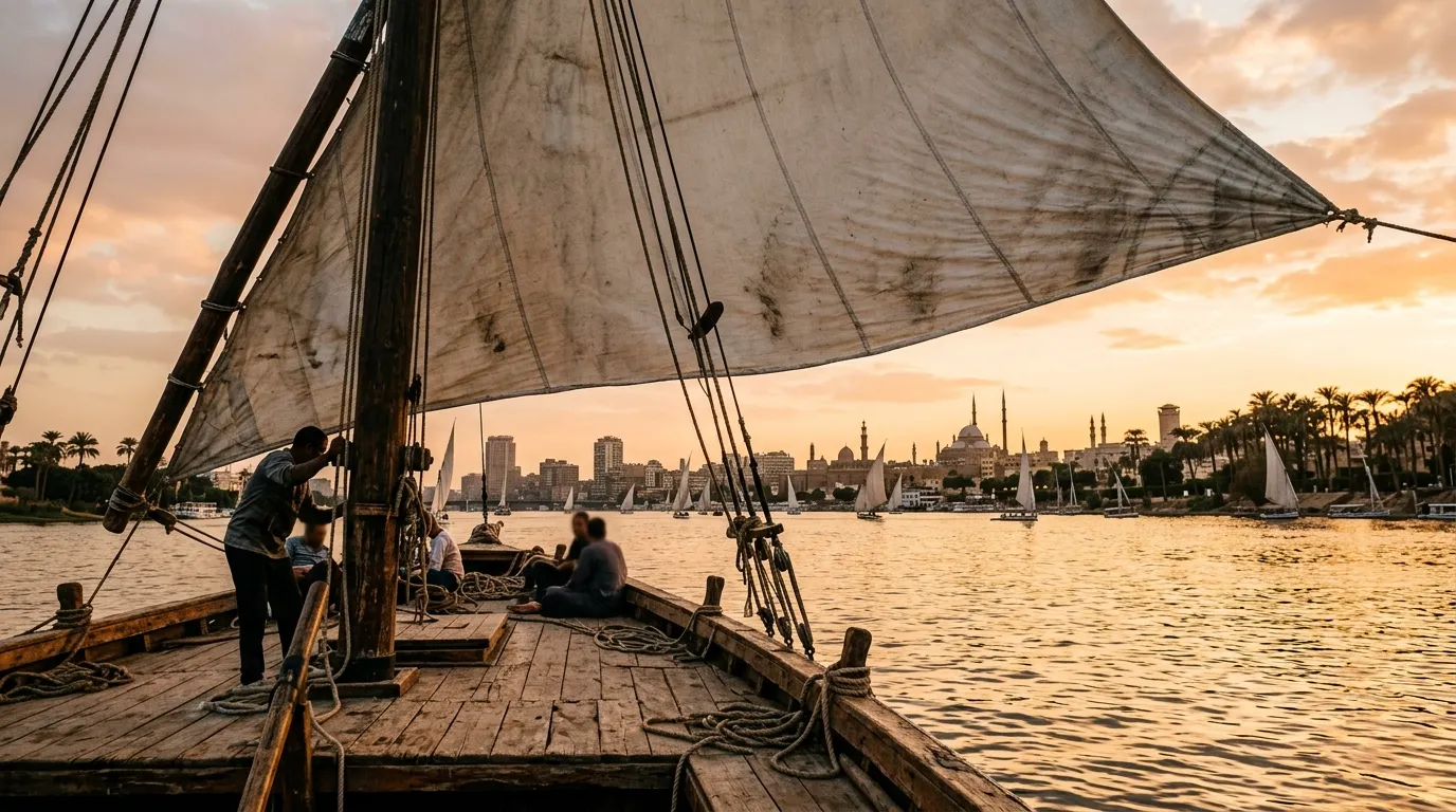 create 2 images for: Felucca trip on the Nile in Cairo