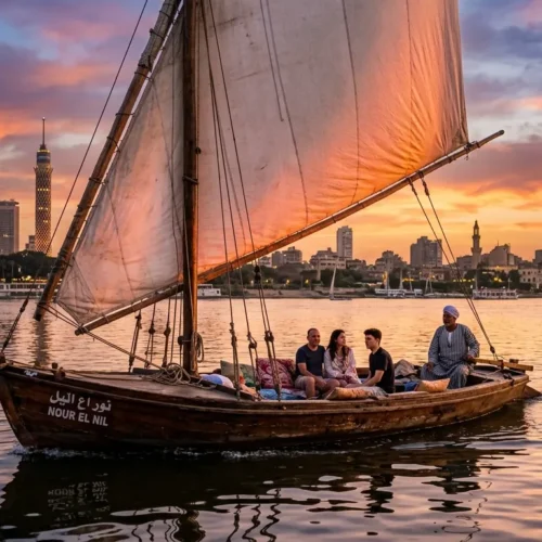create 2 images for: Felucca trip on the Nile in Cairo